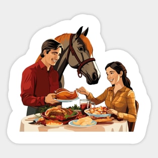 Couple And Horse Thanksgiving Dinner Sticker